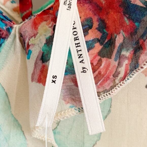 Anthropologie Soft Printed Ruffle Mini Dress NEW XS White Green Blue - Picture 5 of 8